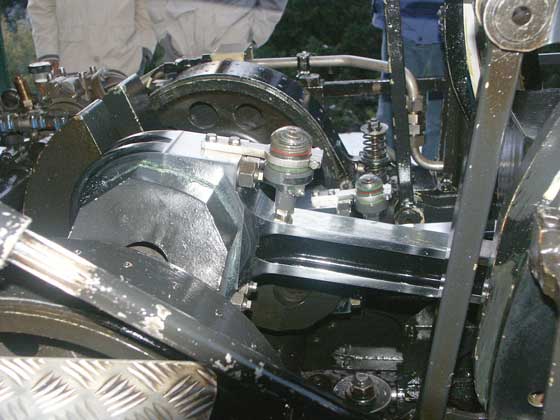 This view shows one of the big ends. The bearing is grease lubricated from the spring loaded grease dispenser seen to the right of the bearing. October 6 2003