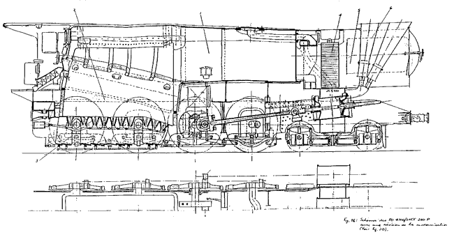 In 1992 L.D.Porta presented a paper to members of ICOHTEC, in French, reviewing the compound locomotives of Andr&eacute; Chapelon. Porta showed how some of Chapelon's best known and most successful types could be improved by the application of the many improvements made to the steam locomotive, and specifically the compound locomotive, since Chapelon's time. Above is shown a sketch of his proposal for a modern version of the legendary SNCF 240P 4 cylinder 4-8-0 compounds. In this proposal Porta advocated his arrangement of three cylinder compounding with piston valves and a gas producer firebox along with many other enhancements. It is to hoped one day the paper will be fully translated to English as it is clearly absolutely fascinating.