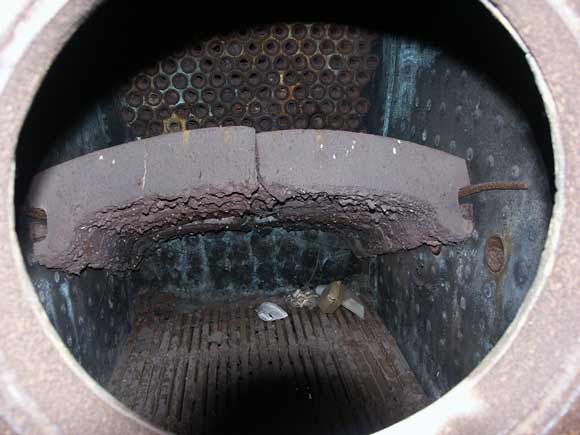 A general view in to the firebox through the firehole door. April 13 2003
