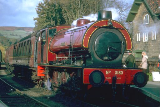Hunslet No.3180 of 1944, 'Antwerp' at Grosmont station on the North Yorkshire Moors Railway in 1981