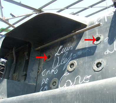 Labeled in this view are the two over-fire air holes high up on the firebox side. 14 October 2004 