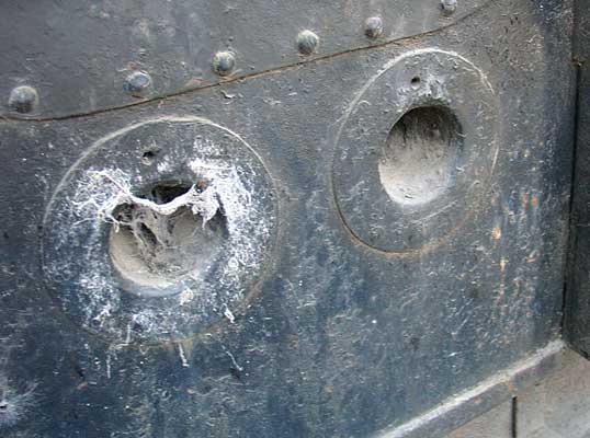 'Argentina' shows the first signs of development Porta undertook on the Gas Producer Combustion System with a good few overfire air holes being present. These two are on the backhead below the firehole door. October 14 2004 