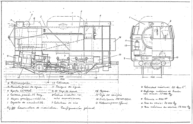 Another part of the LVM800 concept history, another 0-6-0 2 cylinder Porta type compound. Being very similar in most features to the loco shown at the top of this page one interesting alteration is the specification of outside Stephenson valvegear. Porta normally favoured Southern valvegear for his compounds, rejecting the normal list of objections presented against the use of this gear. The drawing is, sadly, not dated.