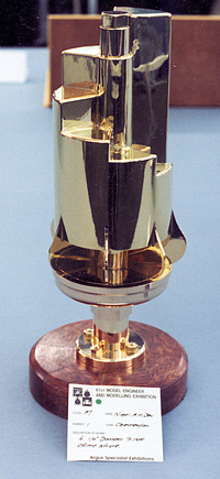 This beautiful SEVEN note chime whistle one Silver at the 61st Model Engineering and Modelling Exhibition. The whistle is 6.5" in diameter. &copy; Nigel A. H. Day 