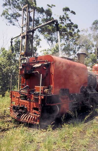 Taking water the South African way. Such a system is less than ideal. To reduce the oxygen content of the water it is best to use a submerged hose thus limiting the waters ability to mix with the air. However as 141 & 155 were given what has become known as 'Porta Treatment' the effects of this type of refilling would have been reduced considerably. 1998. &copy; Nigel A.H.Day