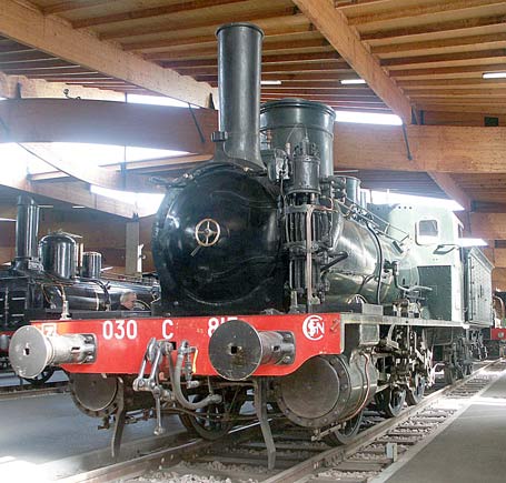 In total contrast to the locomotive above in 030C815. This 0-6-0 tender engine was built in 1882 for the Ouest system. It was rated at 670 wheel-rim horsepower. October 9 2003