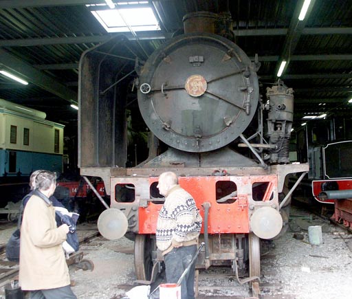 Nord 140A259 was undergoing cosmetic restoration prior to display in the new building. Apparently the loco is to be placed on its side as part of a Second World War display. On the left in Monsieur Le Director Jean-Marc Combe. October 9 2003