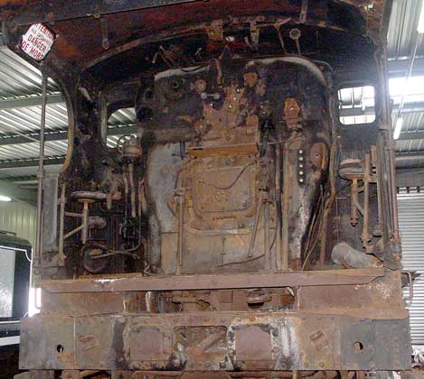Many of the cab controls on 140A259 were missing but at least the cab seats are still there ! October 9 2003