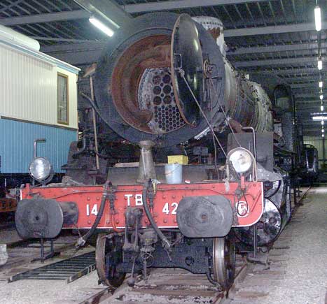 Another locomotive in the reserve shed is 141TB424. This locomotive is privately owned and was under overhaul. October 9 2003