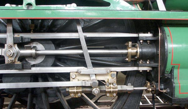 As the valve gear is inverted the rules on determining inside and outside admission are also inverted. However as would be expected, being a slide valve loco, 701 has outside admission valves. As can be determined by the interesting design of valve stem crosshead the valves are fairly short travel. October 9 2003