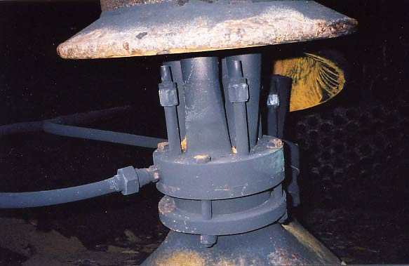 Inside the smokebox of R766 showing the exhaust nozzles & blower arrangement. May 2001.