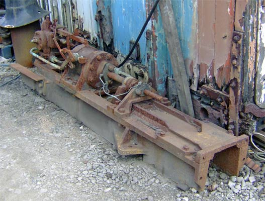 A general view of what is believed to be the only remaining underfeed stoker. This one is upside down with the open ended trough being the end which would have been closest to the grate. 11 June 2006 