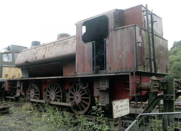 Hunslet No.3180 of 1944, 'Antwerp' retains some of the GPCS arrangement and sports an enlarged coal bunker with ladder. August 1 2005 