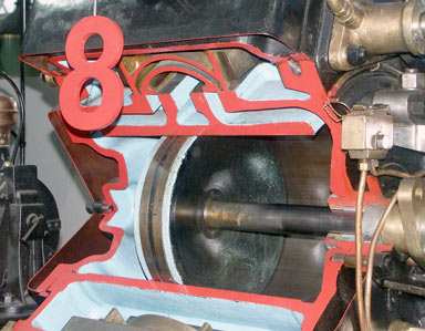 A close up of the sectioned rack engine cylinder. October 4 2003